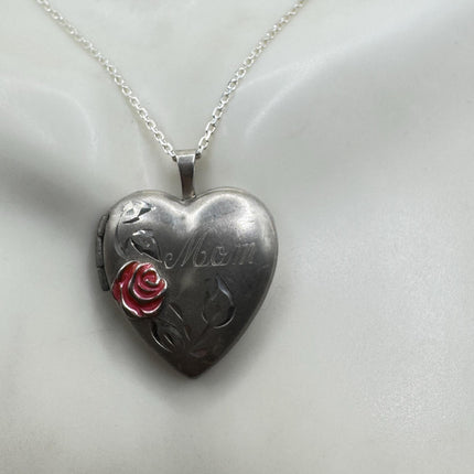 Vintage Etched Heart Photo Locket: 925 Sterling Silver Necklace-Lockets-TomWayne Jewelers