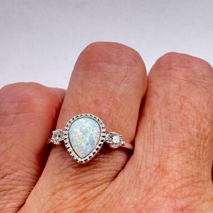 Vintage Fire Opal Sterling Silver Ring: Promise, Wedding, Stacking-Rings-TomWayne Jewelers