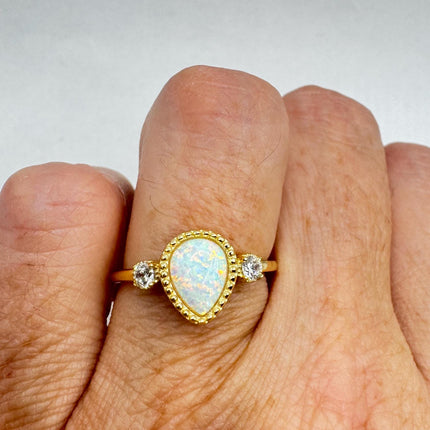 Vintage Fire Opal Gold 925 Sterling Silver Ring: Promise, Wedding, Stacking-Rings-TomWayne Jewelers