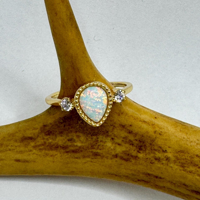 Vintage Fire Opal Gold 925 Sterling Silver Ring: Promise, Wedding, Stacking-Rings-TomWayne Jewelers