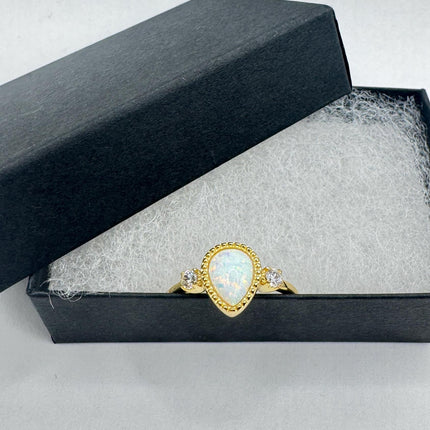 Vintage Fire Opal Gold 925 Sterling Silver Ring: Promise, Wedding, Stacking-Rings-TomWayne Jewelers