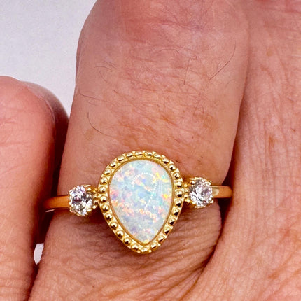 Vintage Fire Opal Gold 925 Sterling Silver Ring: Promise, Wedding, Stacking-Rings-TomWayne Jewelers
