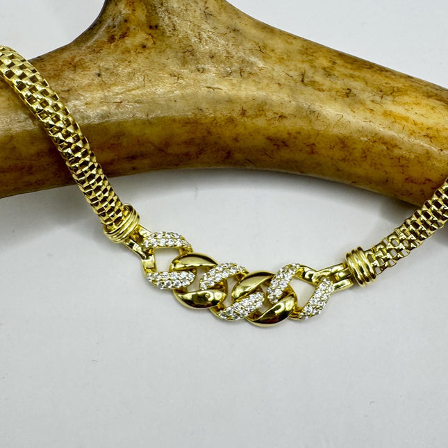 Gold Sterling Silver Bracelet: Vintage Mesh Clear Crystals-Bracelets-TomWayne Jewelers