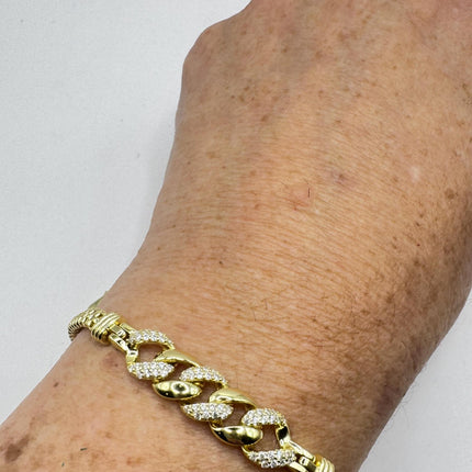 Gold Sterling Silver Bracelet: Vintage Mesh Clear Crystals-Bracelets-TomWayne Jewelers