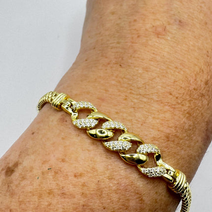 Gold Sterling Silver Bracelet: Vintage Mesh Clear Crystals-Bracelets-TomWayne Jewelers