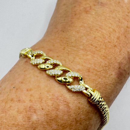 Gold Sterling Silver Bracelet: Vintage Mesh Clear Crystals-Bracelets-TomWayne Jewelers