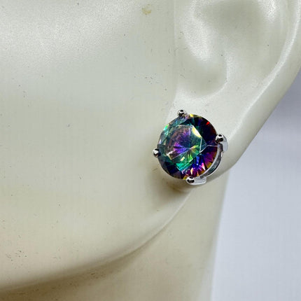 Vintage Mystic Blue Topaz Sterling Silver Stud Earrings