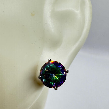Vintage Mystic Blue Topaz Sterling Silver Stud Earrings