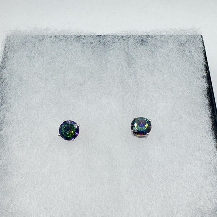 Vintage Mystic Blue Topaz Sterling Silver Stud Earrings