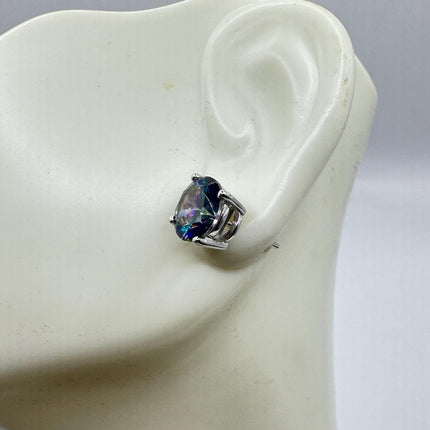 Vintage Mystic Blue Topaz Sterling Silver Stud Earrings