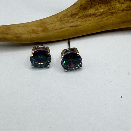Vintage Mystic Blue Topaz Sterling Silver Stud Earrings