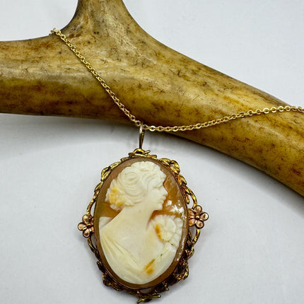 Vintage Cameo Pendant Necklace Gold Filled Chain