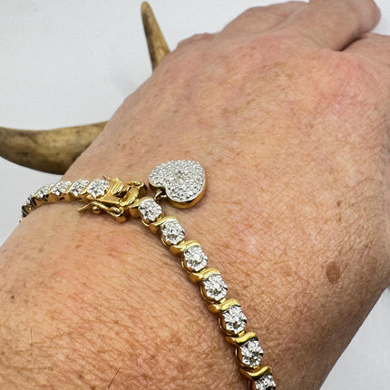 Vintage Diamond Chip Heart Bracelet Golden 925 Sterling Silver