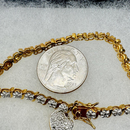 Vintage Diamond Chip Heart Bracelet Golden 925 Sterling Silver