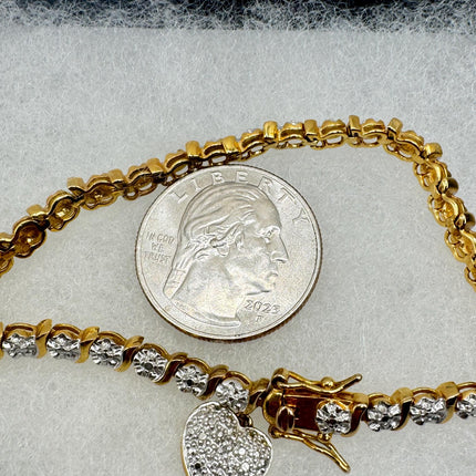 Vintage Diamond Chip Heart Bracelet Golden 925 Sterling Silver