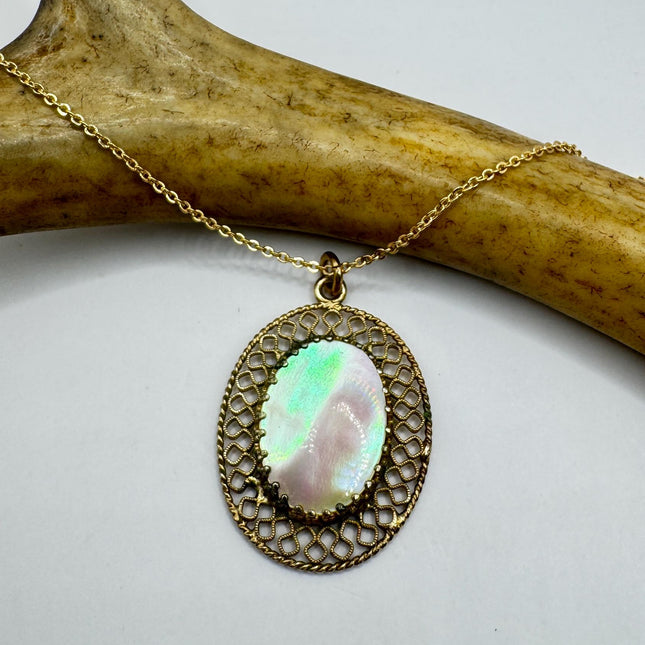 Vintage Mother Of Pearl Gold Filled Necklace