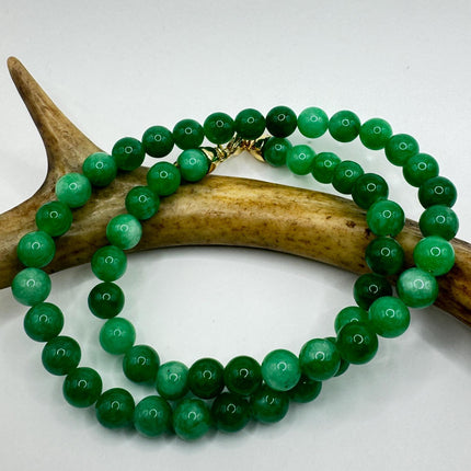 Vintage Green Jade Deco Beaded Necklace - Silver Bronze-Jade Inspired Treasures-TomWayne Jewelers