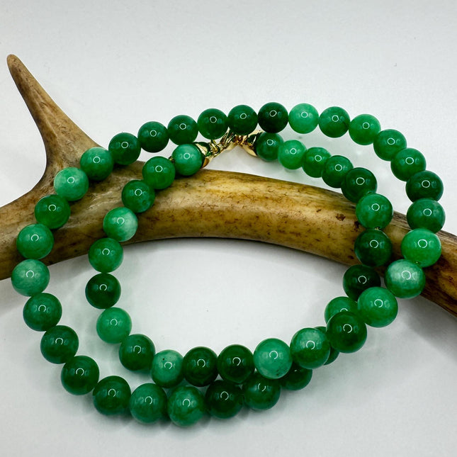 Vintage Green Jade Deco Beaded Necklace - Silver Bronze-Jade Inspired Treasures-TomWayne Jewelers