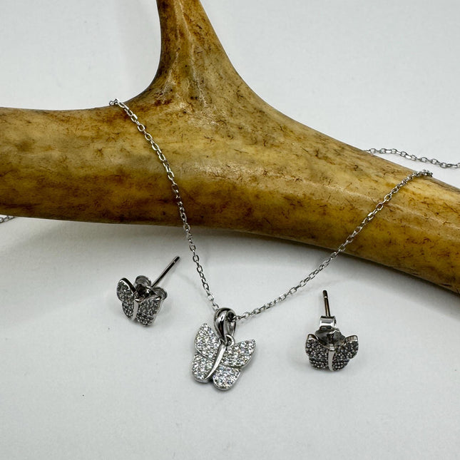 Vintage Butterfly Set | 925 Sterling Silver Necklace and Earrings | Elegant Jewelry Gift