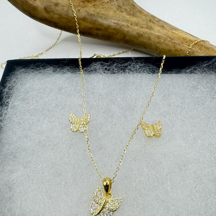 Vintage Butterfly Set | Gold 925 Sterling Silver Necklace and Earrings | Elegant Jewelry Gift-TomWayne Jewelers