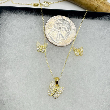 Vintage Butterfly Set | Gold 925 Sterling Silver Necklace and Earrings | Elegant Jewelry Gift-TomWayne Jewelers