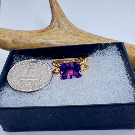 Vintage Purple Amethyst Ring Band Golden 925 Sterling Silver cocktail statement ring-Rings-TomWayne Jewelers