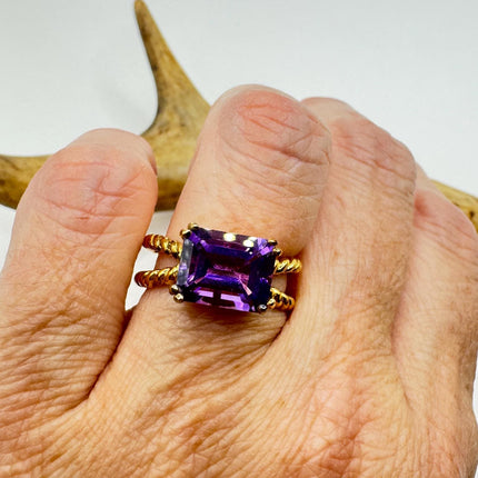 Vintage Purple Amethyst Ring Band Golden 925 Sterling Silver cocktail statement ring-Rings-TomWayne Jewelers