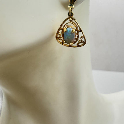 Vintage Tiny Opal Earrings | White Fire Opal Dangle Gold Filled-Earrings-TomWayne Jewelers