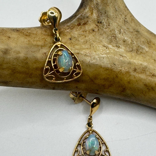 Vintage Tiny Opal Earrings | White Fire Opal Dangle Gold Filled-Earrings-TomWayne Jewelers