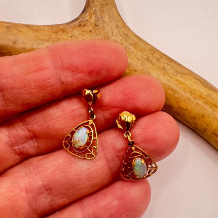 Vintage Tiny Opal Earrings | White Fire Opal Dangle Gold Filled-Earrings-TomWayne Jewelers