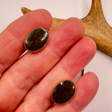 Green Nephrite Jade Clip-On Earrings Gold Filled Delicate Screw Back Design-Earrings-TomWayne Jewelers