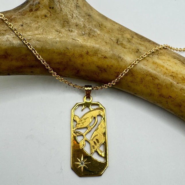 Vintage Diamond Gold Filled Bird Necklace: Minimalist Charm Pendant-Necklaces-TomWayne Jewelers