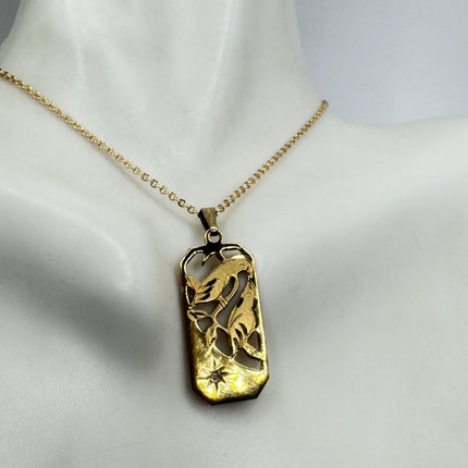 Vintage Diamond Gold Filled Bird Necklace: Minimalist Charm Pendant-Necklaces-TomWayne Jewelers