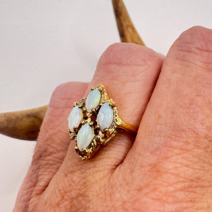 Vintage Opal Ring: White Fire Opal, Golden Sterling Silver Band-Rings-TomWayne Jewelers