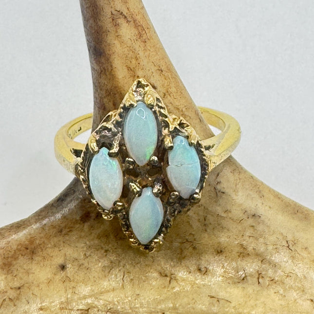 Vintage Opal Ring: White Fire Opal, Golden Sterling Silver Band-Rings-TomWayne Jewelers