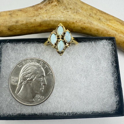 Vintage Opal Ring: White Fire Opal, Golden Sterling Silver Band-Rings-TomWayne Jewelers