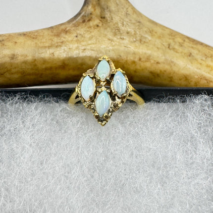 Vintage Opal Ring: White Fire Opal, Golden Sterling Silver Band-Rings-TomWayne Jewelers