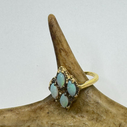 Vintage Opal Ring: White Fire Opal, Golden Sterling Silver Band-Rings-TomWayne Jewelers
