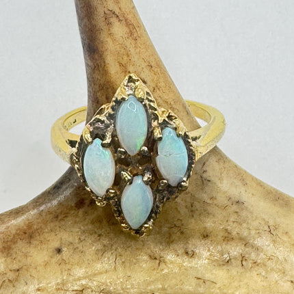 Vintage Opal Ring: White Fire Opal, Golden Sterling Silver Band-Rings-TomWayne Jewelers