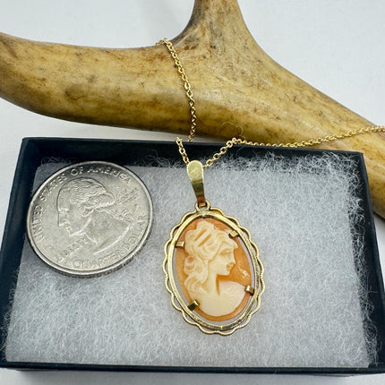 Vintage Cameo Pendant Necklace: GF Gold Filled Charm, Delicate Chain-Necklaces-TomWayne Jewelers