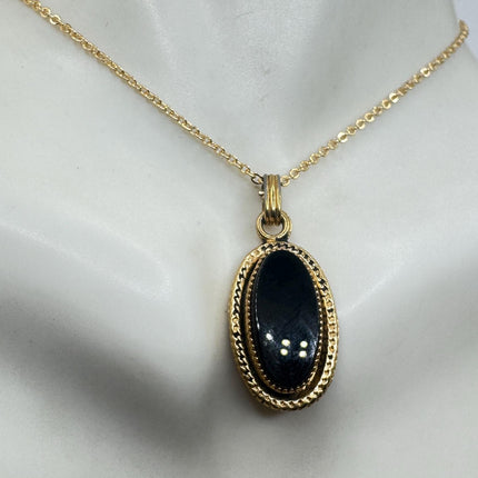 Vintage Black Onyx Gold Filled Necklace: Minimalist Crystal Charm-Necklaces-TomWayne Jewelers