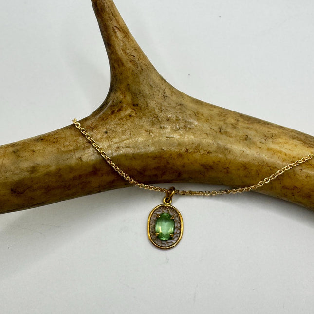 Vintage Green Crystal Gold Pendant Necklace | 12k GF Tiny-Necklaces-TomWayne Jewelers