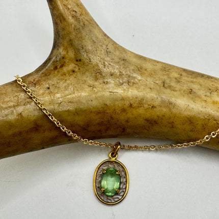 Vintage Green Crystal Gold Pendant Necklace | 12k GF Tiny-Necklaces-TomWayne Jewelers