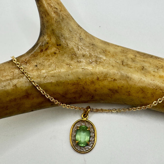 Vintage Green Crystal Gold Pendant Necklace | 12k GF Tiny-Necklaces-TomWayne Jewelers