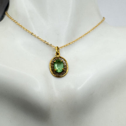 Vintage Green Crystal Gold Pendant Necklace | 12k GF Tiny-Necklaces-TomWayne Jewelers