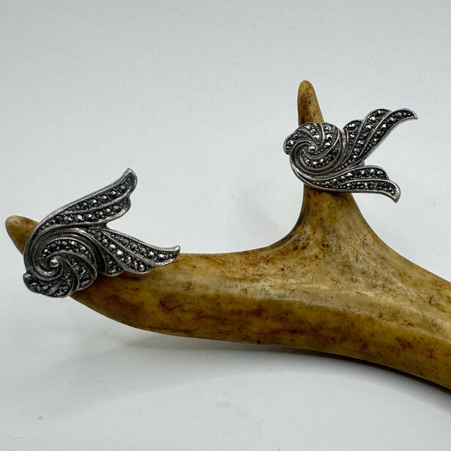 Vintage Marcasite Silver Clip-On Earrings Screw Back-Earrings-TomWayne Jewelers