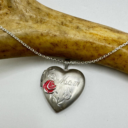 Vintage Etched Heart Photo Locket: 925 Sterling Silver Necklace-Lockets-TomWayne Jewelers