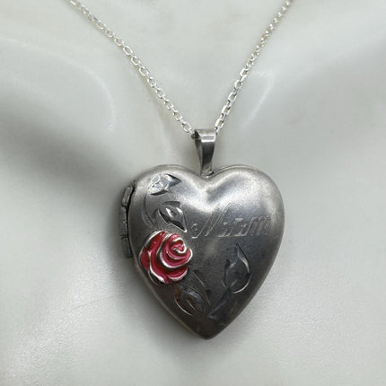 Vintage Etched Heart Photo Locket: 925 Sterling Silver Necklace-Lockets-TomWayne Jewelers