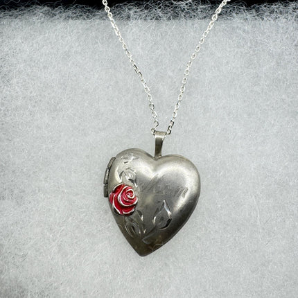 Vintage Etched Heart Photo Locket: 925 Sterling Silver Necklace-Lockets-TomWayne Jewelers