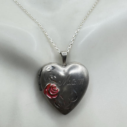 Vintage Etched Heart Photo Locket: 925 Sterling Silver Necklace-Lockets-TomWayne Jewelers
